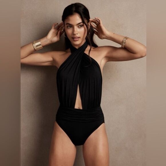 Banana Republic Black Wrap Halter One-Piece Swimsuit - Picture 3 of 13